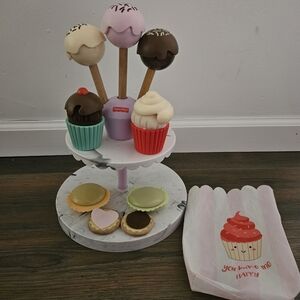 Fisher-Price Pink, Brown, Cream and Red Wooden Dessert Stand Playset